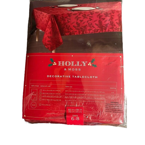 Holly And Moss Decorative Tablecloth Christmas Red 60x84” - Picture 2 of 2